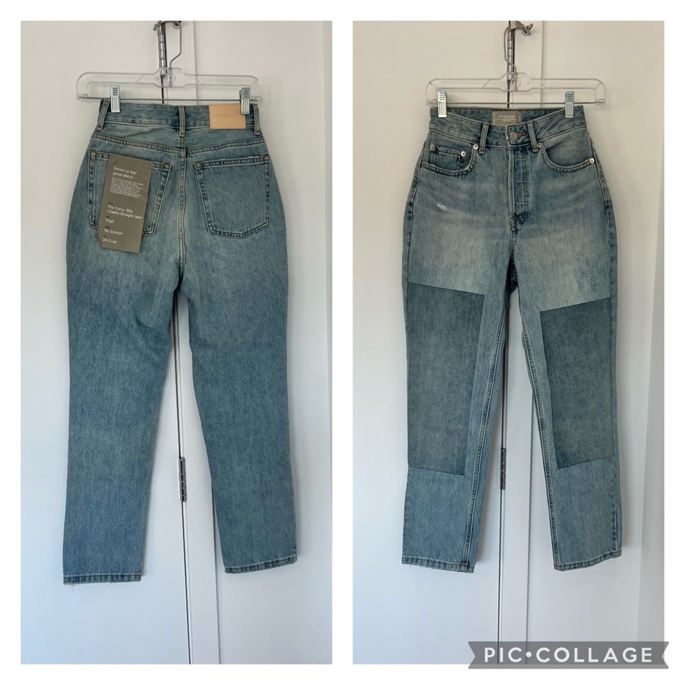 Everlane NWT 24 Crop Curvy 90s Cheeky Straight Jean Patched Blue - Picture 4 of 8